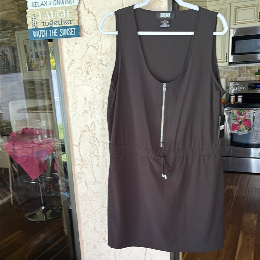DKNY Black Mini Dress with Zipper Detail